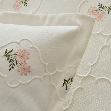Karaca Home Myra Floral Embroidered Double Bedspread, Ecru - MALLTURK