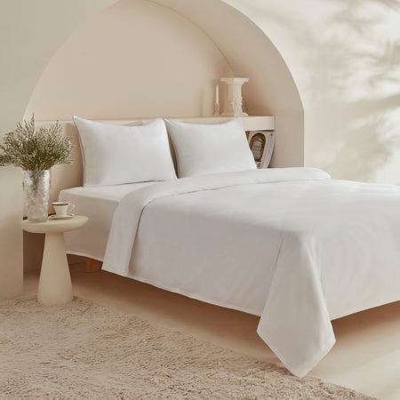 Karaca Home Vinas 80 Thread Count %100 Cotton Double Sateen Piped Duvet Cover Set White - MALLTURK