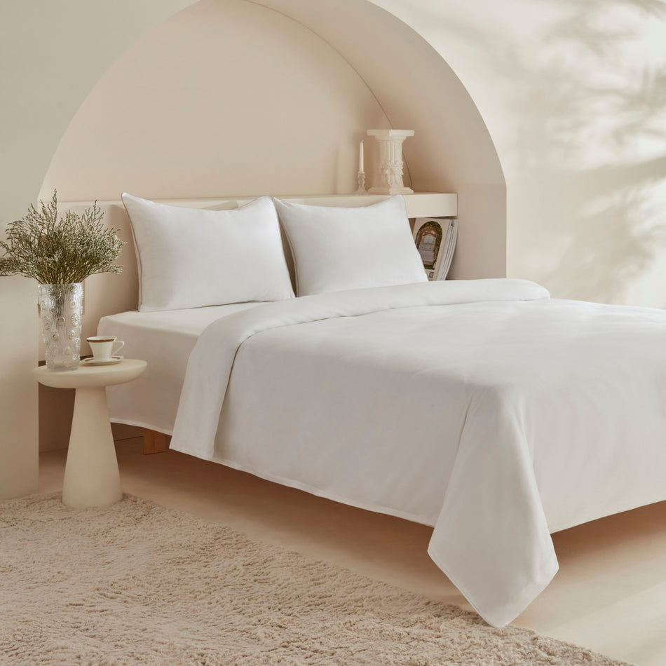 Karaca Home Vinas 80 Thread Count %100 Cotton Double Sateen Piped Duvet Cover Set White - MALLTURK