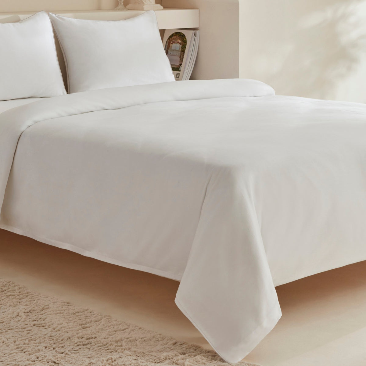 Karaca Home Vinas 80 Thread Count %100 Cotton Double Sateen Piped Duvet Cover Set White - MALLTURK