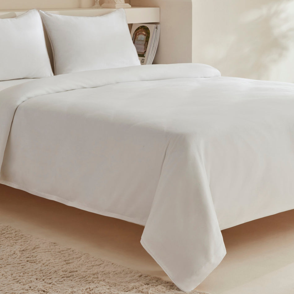 Karaca Home Vinas 80 Thread Count %100 Cotton Double Sateen Piped Duvet Cover Set White - MALLTURK