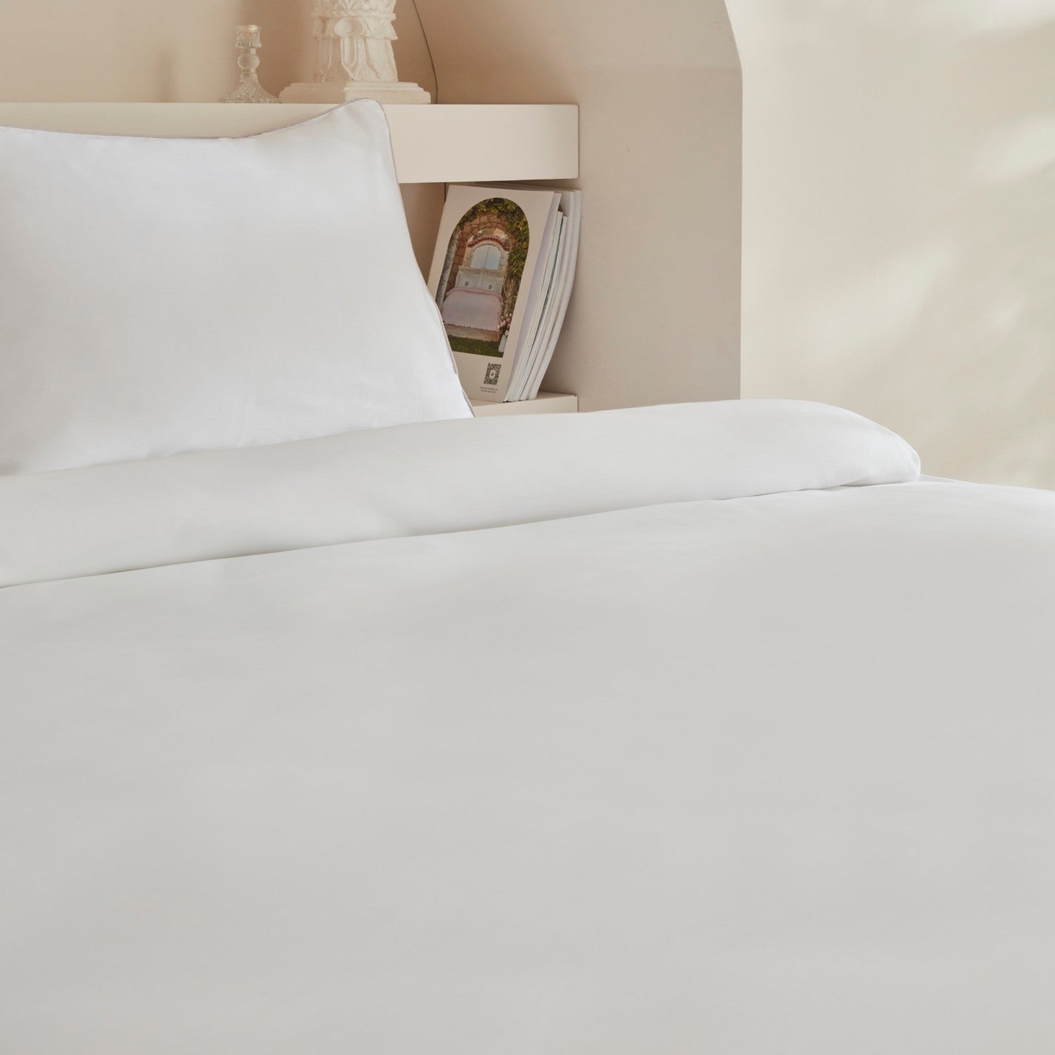 Karaca Home Vinas 80 Thread Count %100 Cotton Double Sateen Piped Duvet Cover Set White - MALLTURK