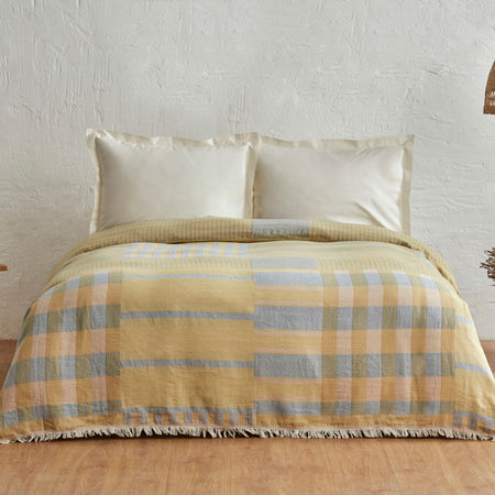 Karaca Home Striped 100% Cotton Double Muslin Quilted Blanket Blue - MALLTURK
