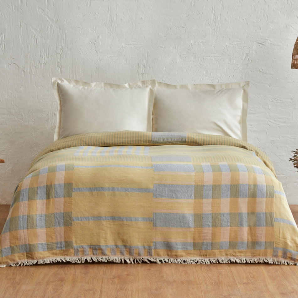 Karaca Home Striped 100% Cotton Double Muslin Quilted Blanket Blue - MALLTURK