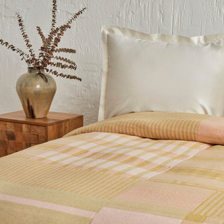 Karaca Home Striped 100% Cotton Double Muslin Quilted Blanket, Baby Pink - MALLTURK