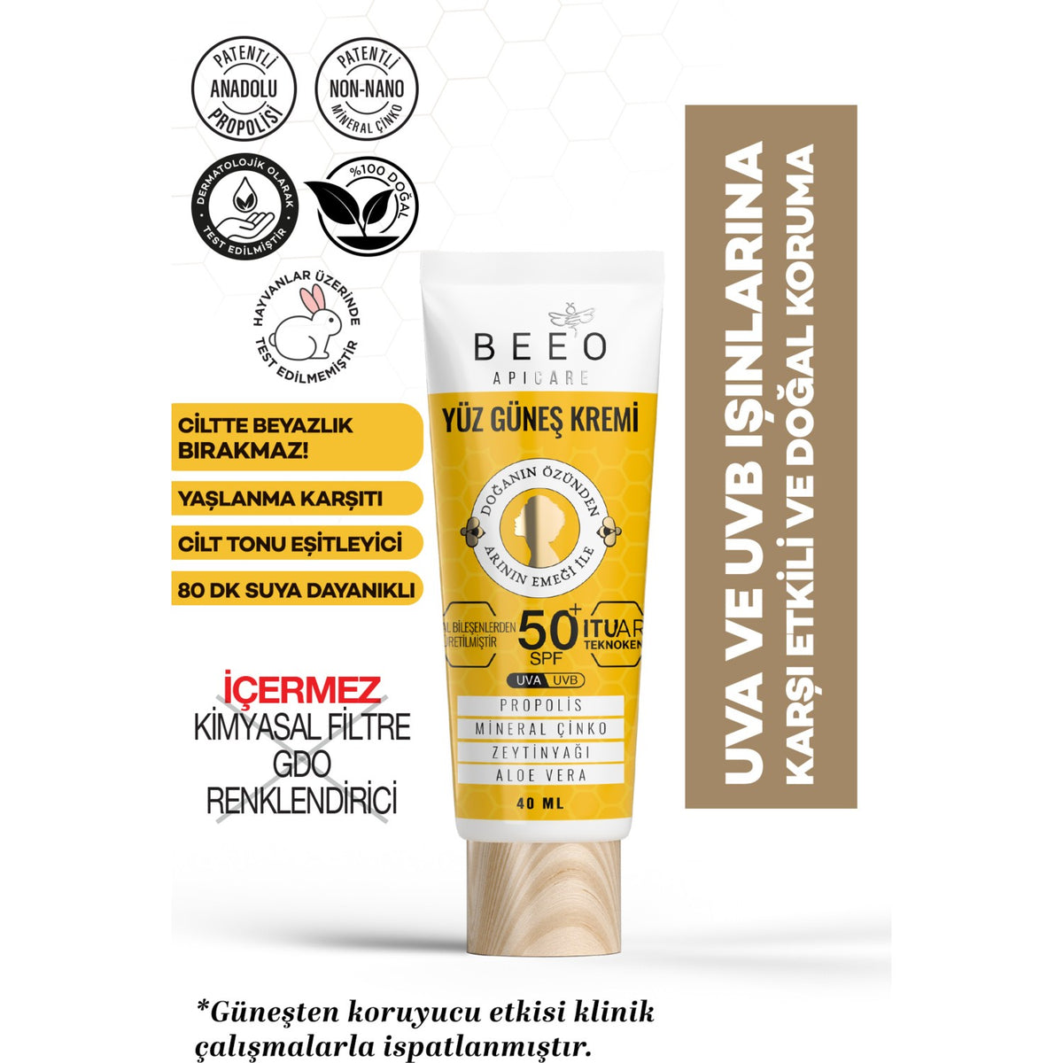 BEE'O With Propolis Mineral With Zinc Organic Face Sunscreen 40 ml - MALLTURK