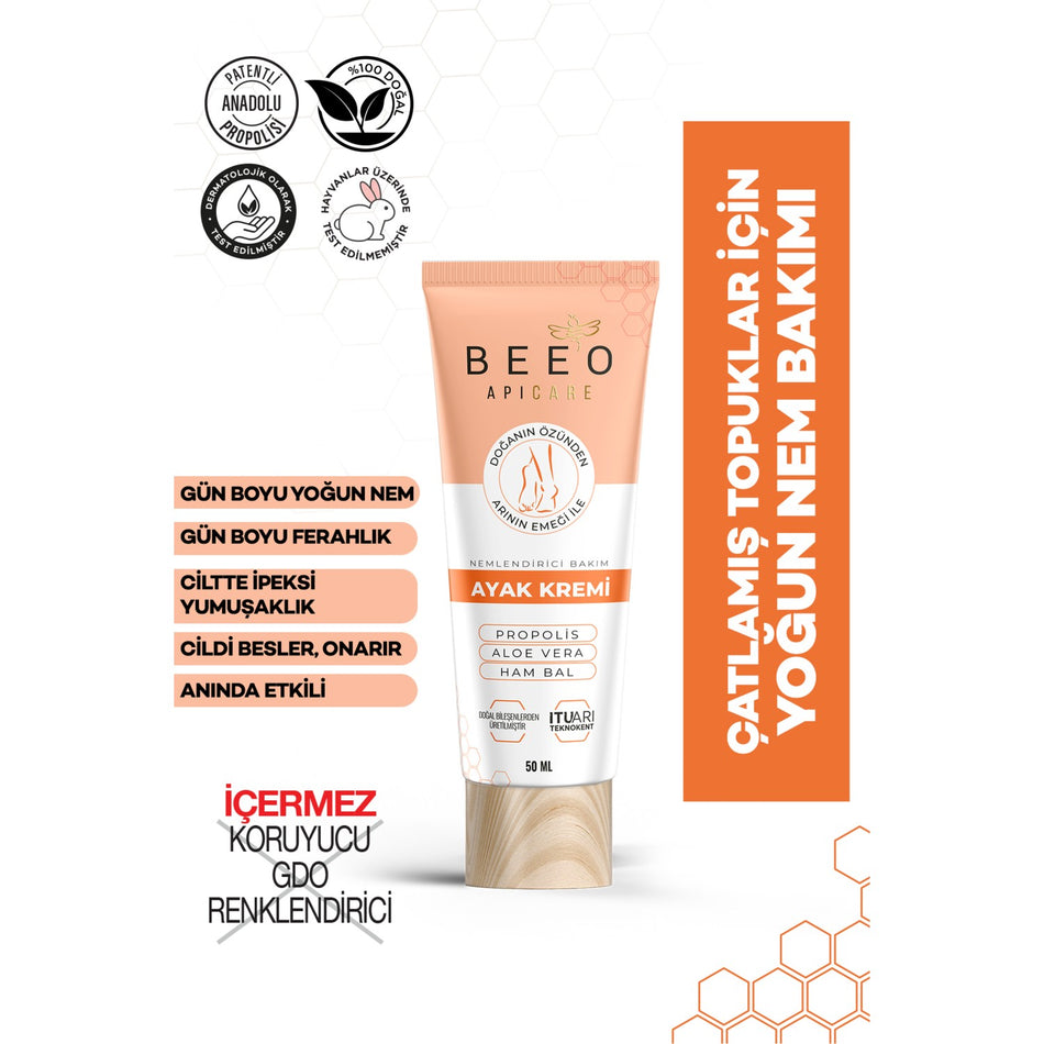 BEE'O Apicare Foot Cream 50 ml Propolis and Aloe Vera with Intensive Moisturizing - MALLTURK