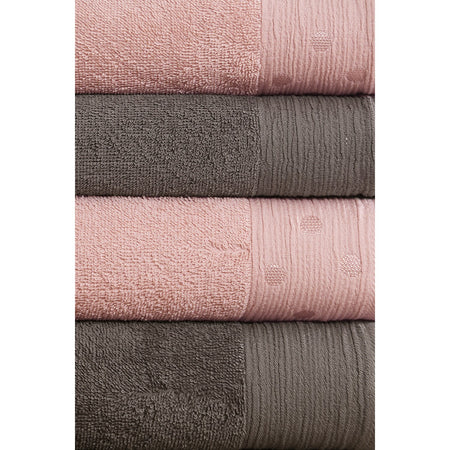 Ozdilek Point Cotton Towel Set 70 x 150 cm Bleach Resistant Pink Color 2 Bath Towels 2 Hand Towels - MALLTURK