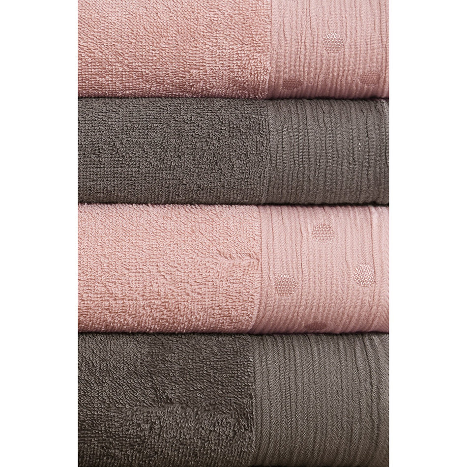 Ozdilek Point Cotton Towel Set 70 x 150 cm Bleach Resistant Pink Color 2 Bath Towels 2 Hand Towels - MALLTURK