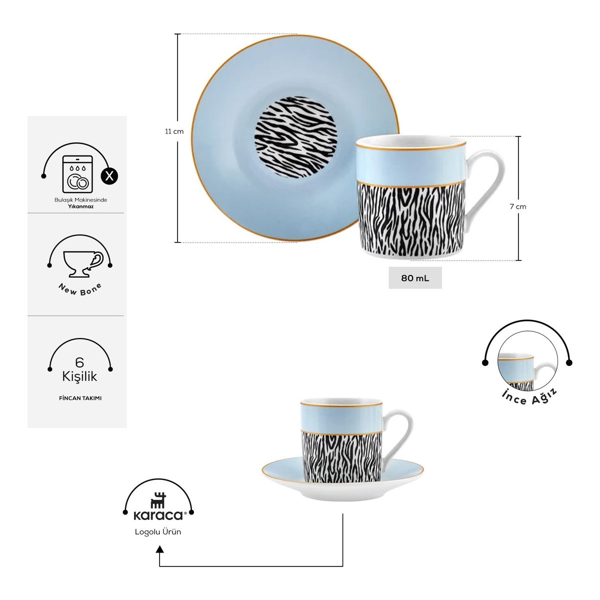Karaca Bali Turkish Coffee Cup Set for 6, 80 ml - MALLTURK