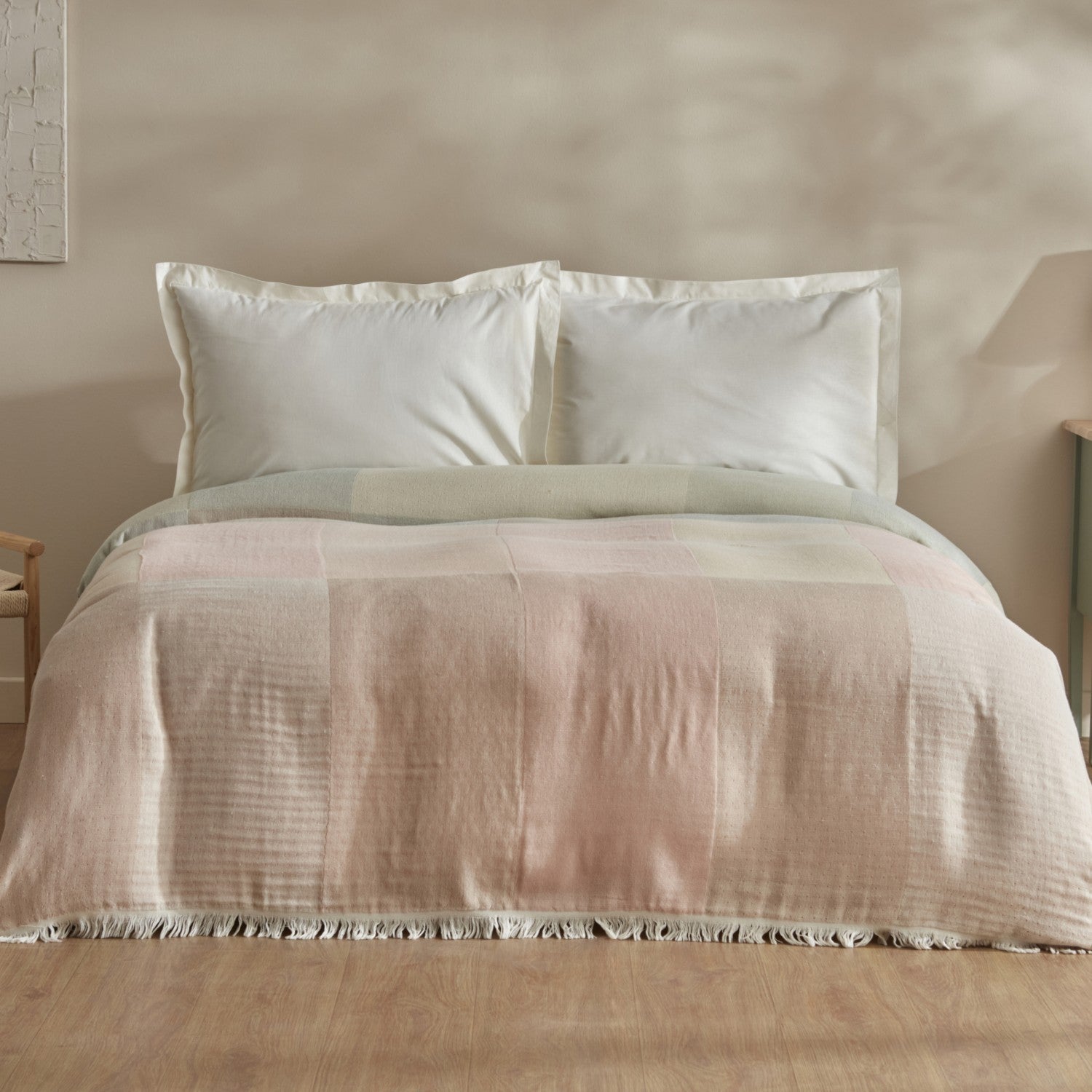 Karaca Home Cube 100% Cotton Double Muslin Quilted Blanket Pink - MALLTURK