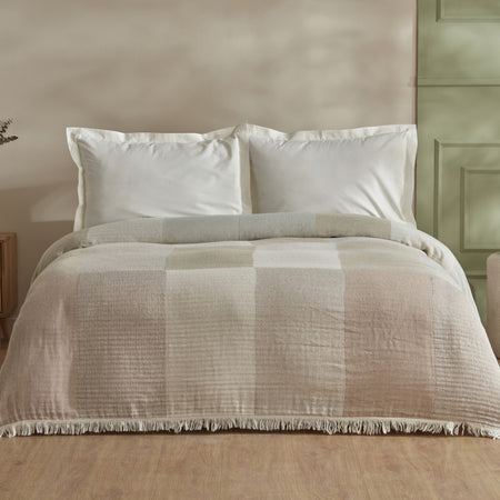 Karaca Home Cube 100% Cotton Double Muslin Quilted Blanket Beige - MALLTURK