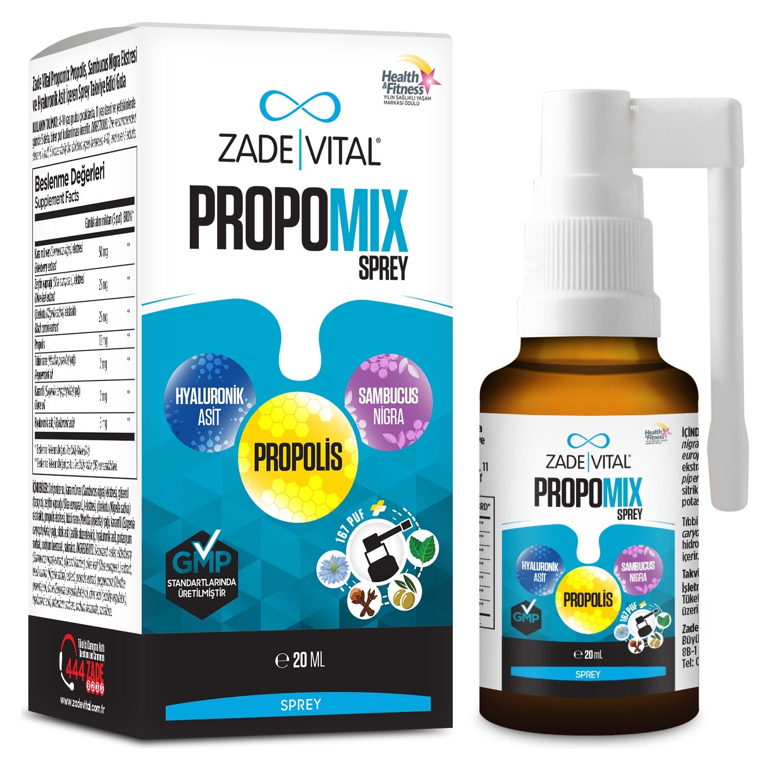Zade Vital 20 ml Propomix Spray Propolis with Dietary Supplement 11 Yas Ustu Kullanima Uygun - MALLTURK