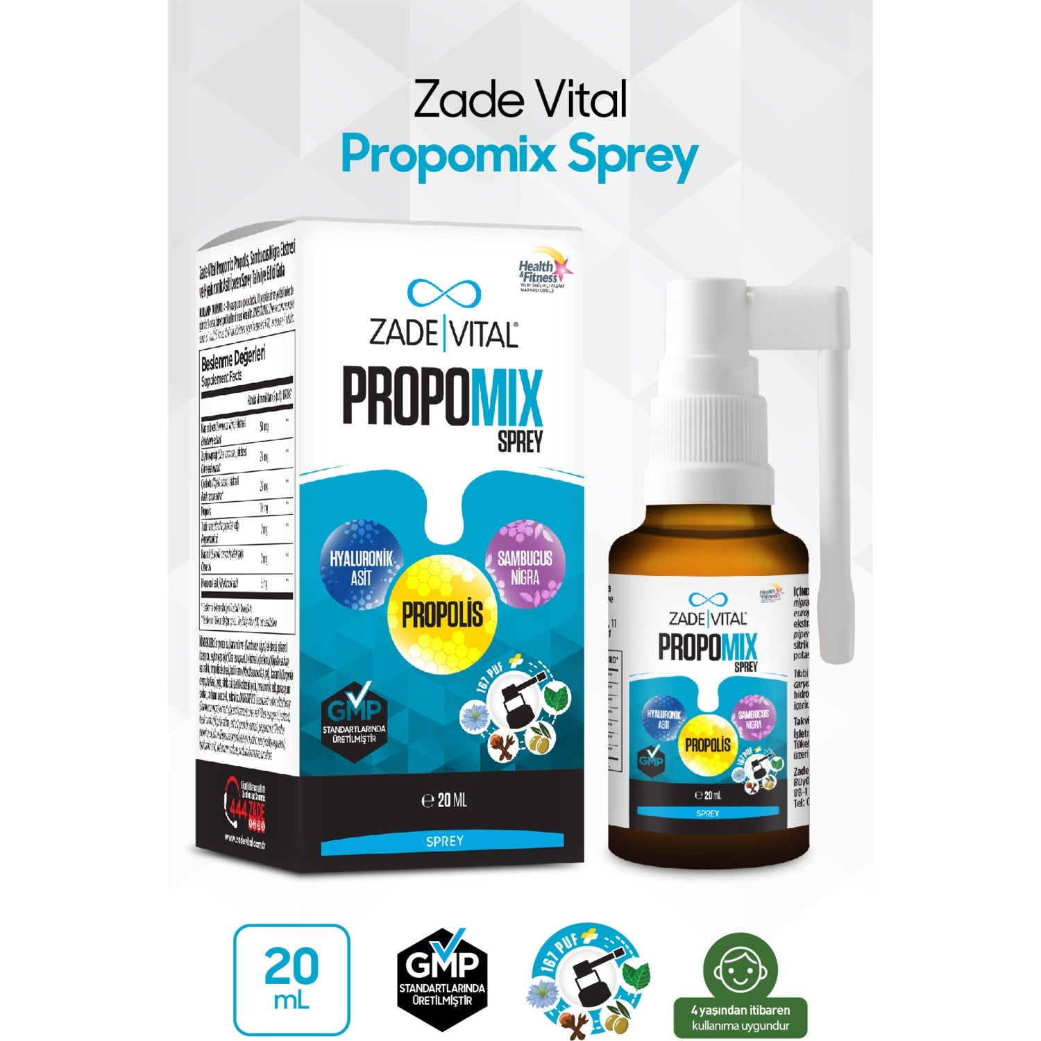 Zade Vital 20 ml Propomix Spray Propolis with Dietary Supplement 11 Yas Ustu Kullanima Uygun - MALLTURK