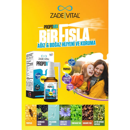 Zade Vital 20 ml Propomix Spray Propolis with Dietary Supplement 11 Yas Ustu Kullanima Uygun - MALLTURK