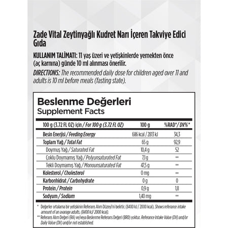 Zade Vital Zeytinyagli Kudret Nari 8 Cam Kavanoz Turkey Uretimi Vegan with Saglikli Secim - MALLTURK