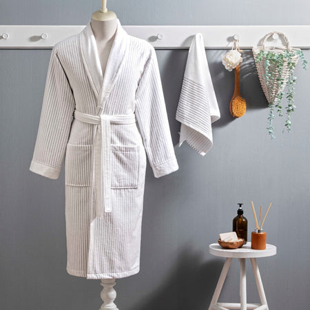 Tac Ritmo Cotton S/M Bathrobe Set White - MALLTURK