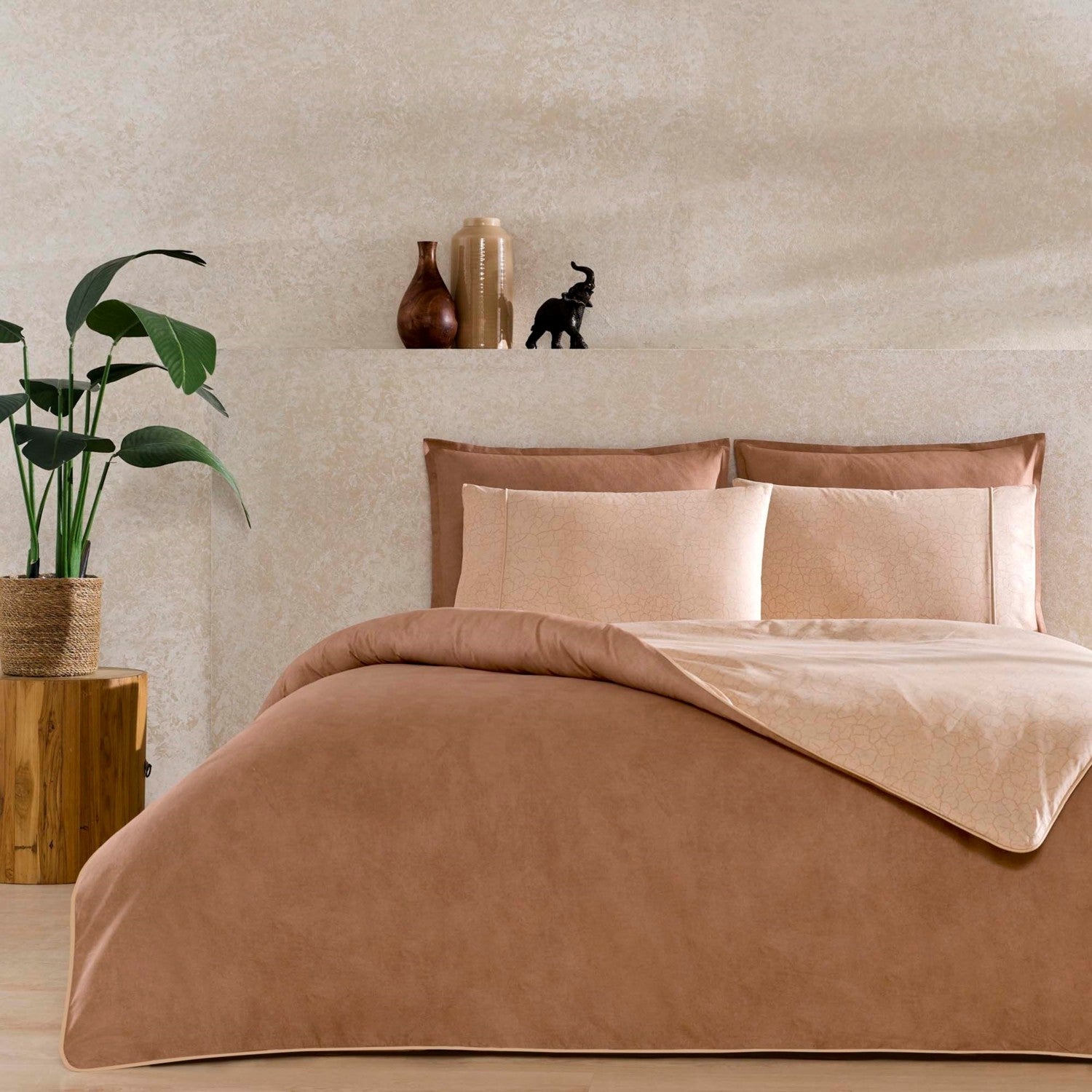Tac Riven Piped Double Duvet Cover Set Tan