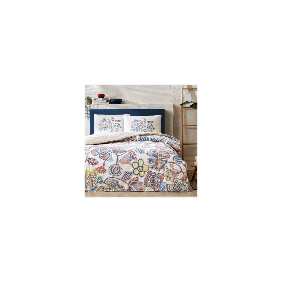 Tac Cecilia Ranforce Single Duvet Cover Set Blue - MALLTURK