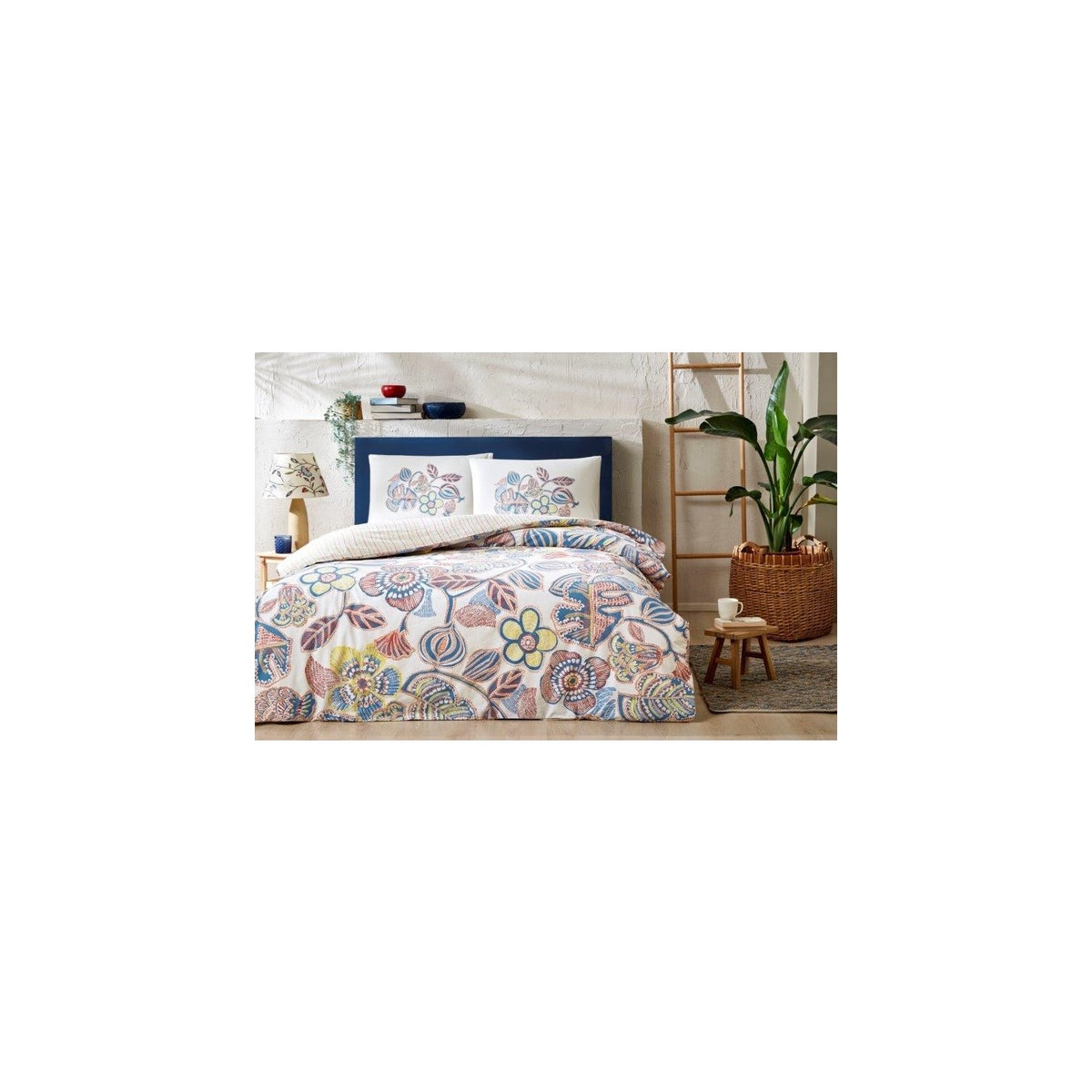 Tac Cecilia Ranforce Single Duvet Cover Set Blue - MALLTURK