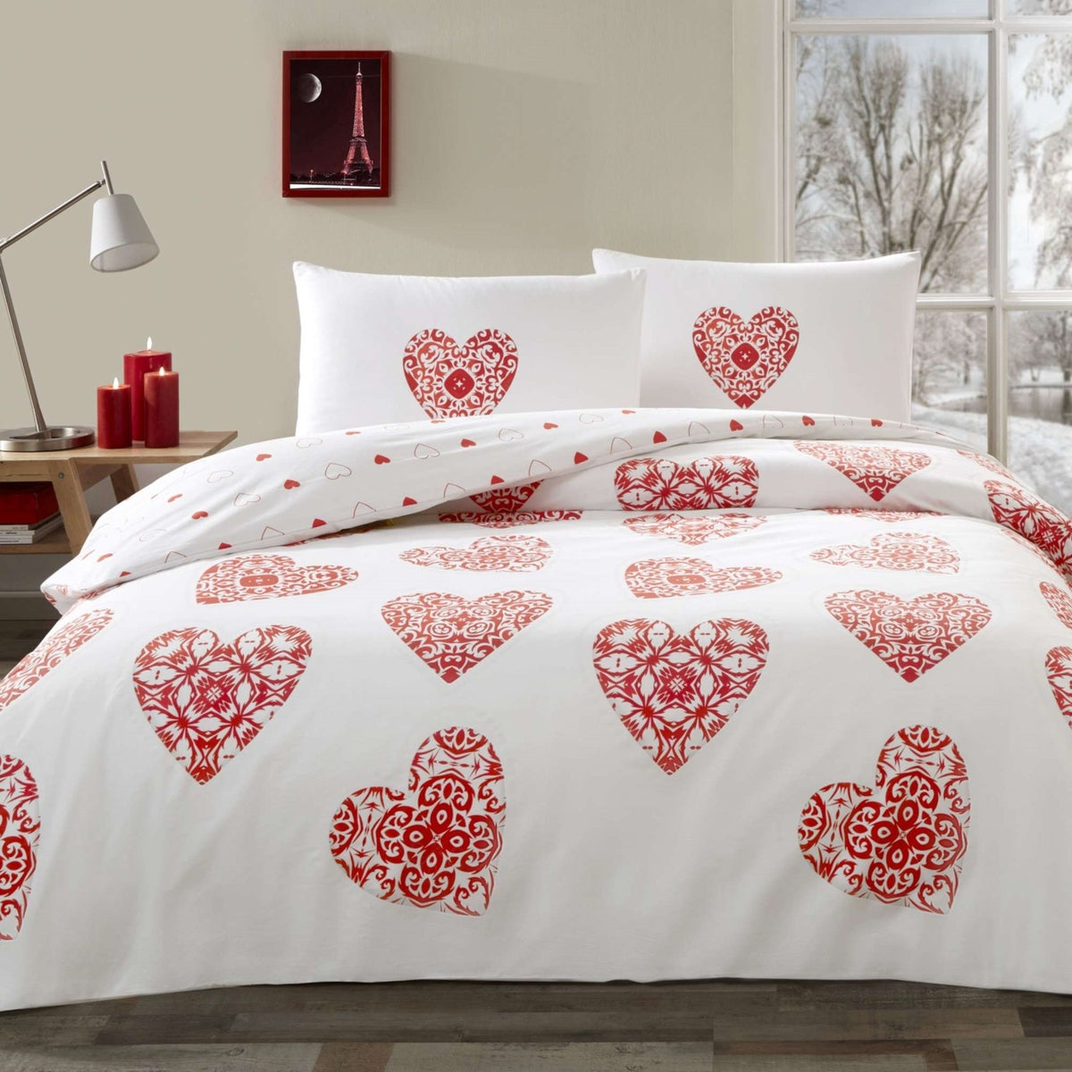 Tac Cordelia Ranforce Double Duvet Cover Set Red - MALLTURK