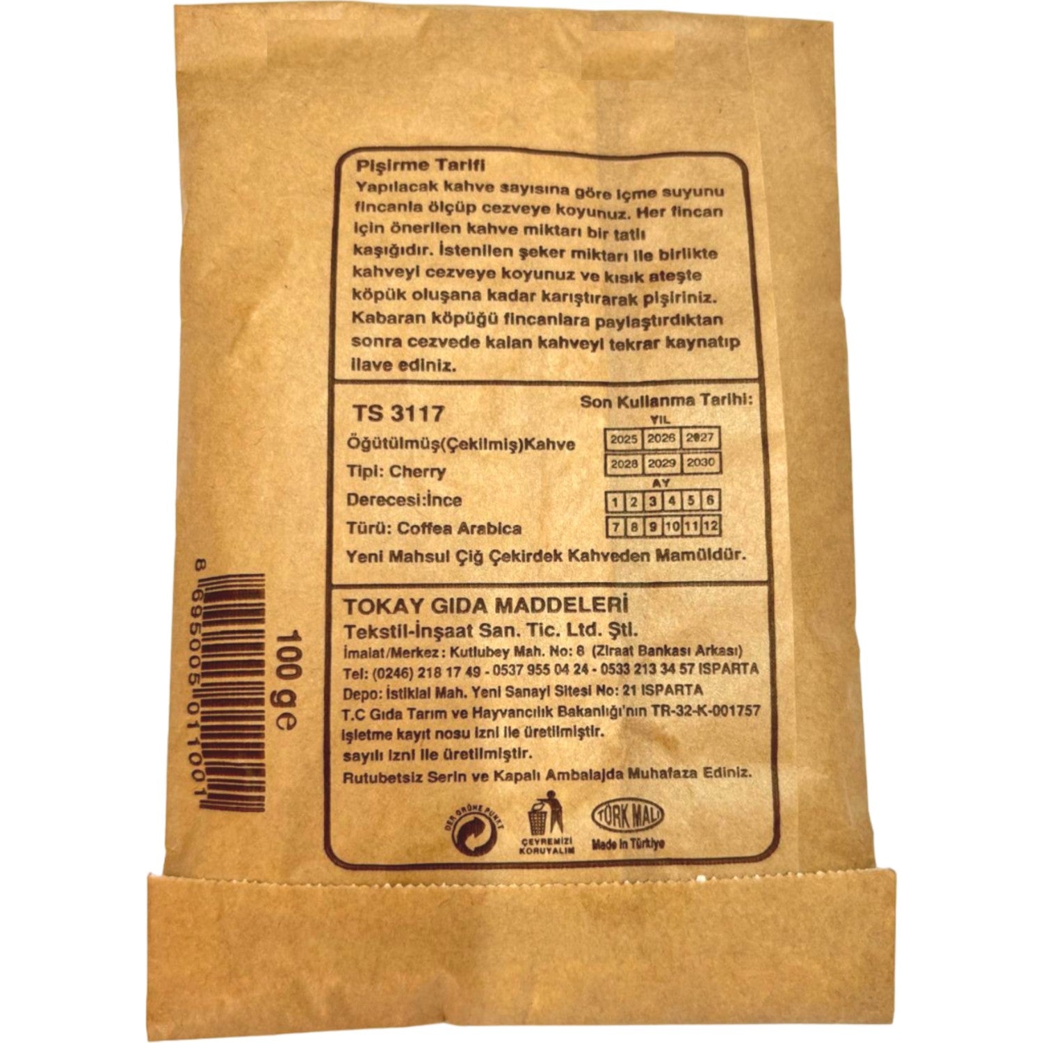 Cinbas Traditional Light Roast Turkish Coffee, Mild and Foamy, 5 x 100 gr - MALLTURK