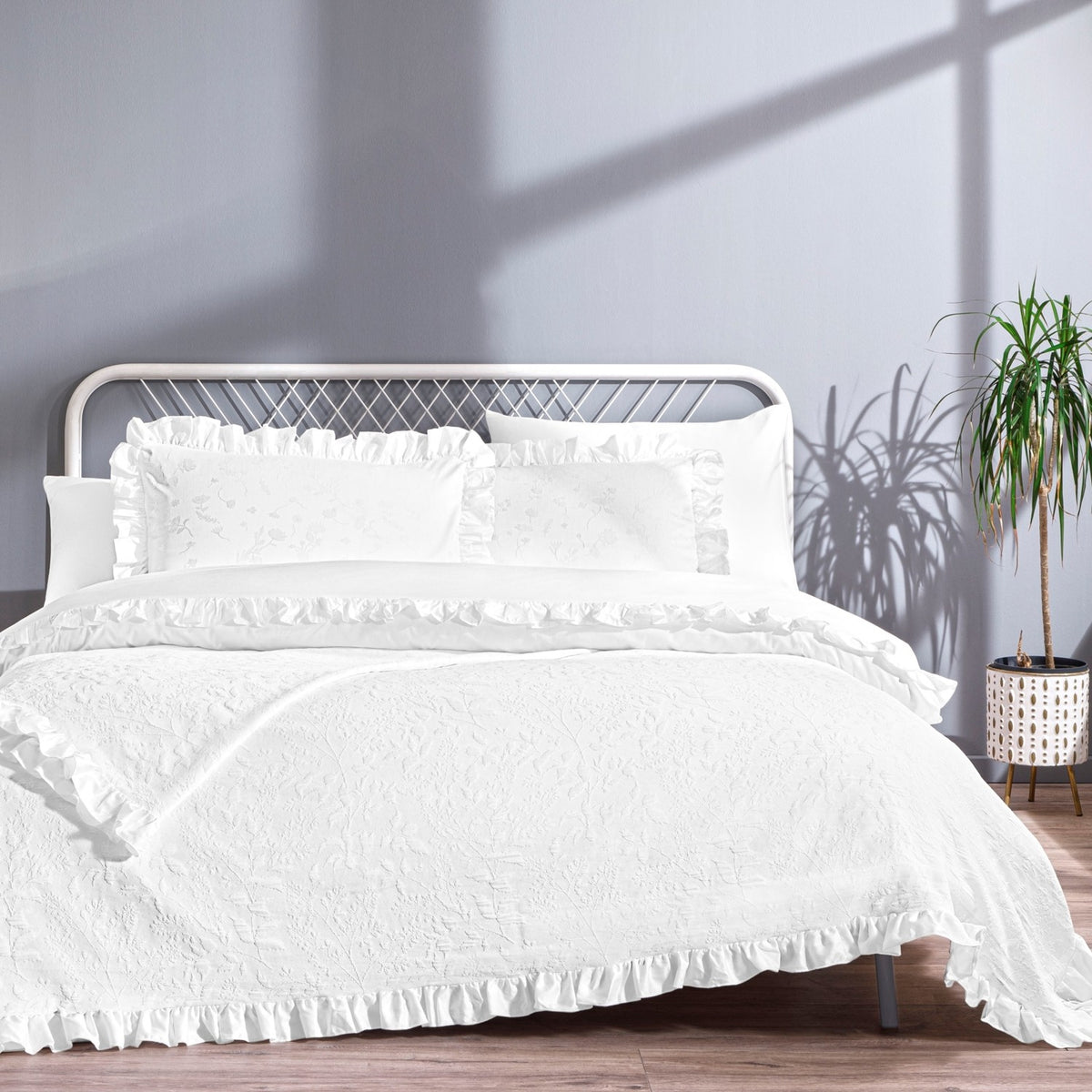 Tac Octavia With Bedspread Double Duvet Cover Set White - MALLTURK