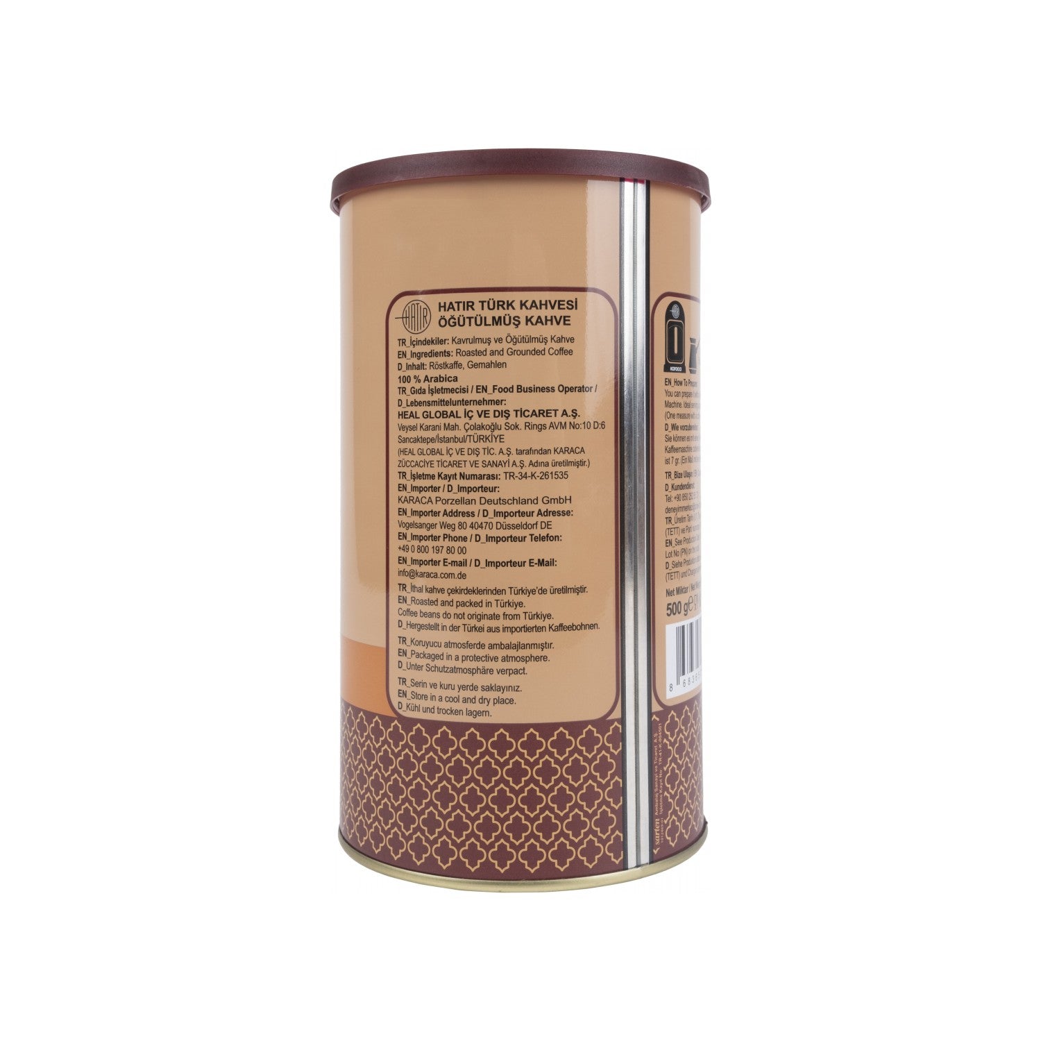 KaracaHatir Medium Roast Turkish Coffee, 500g Tin Can - MALLTURK