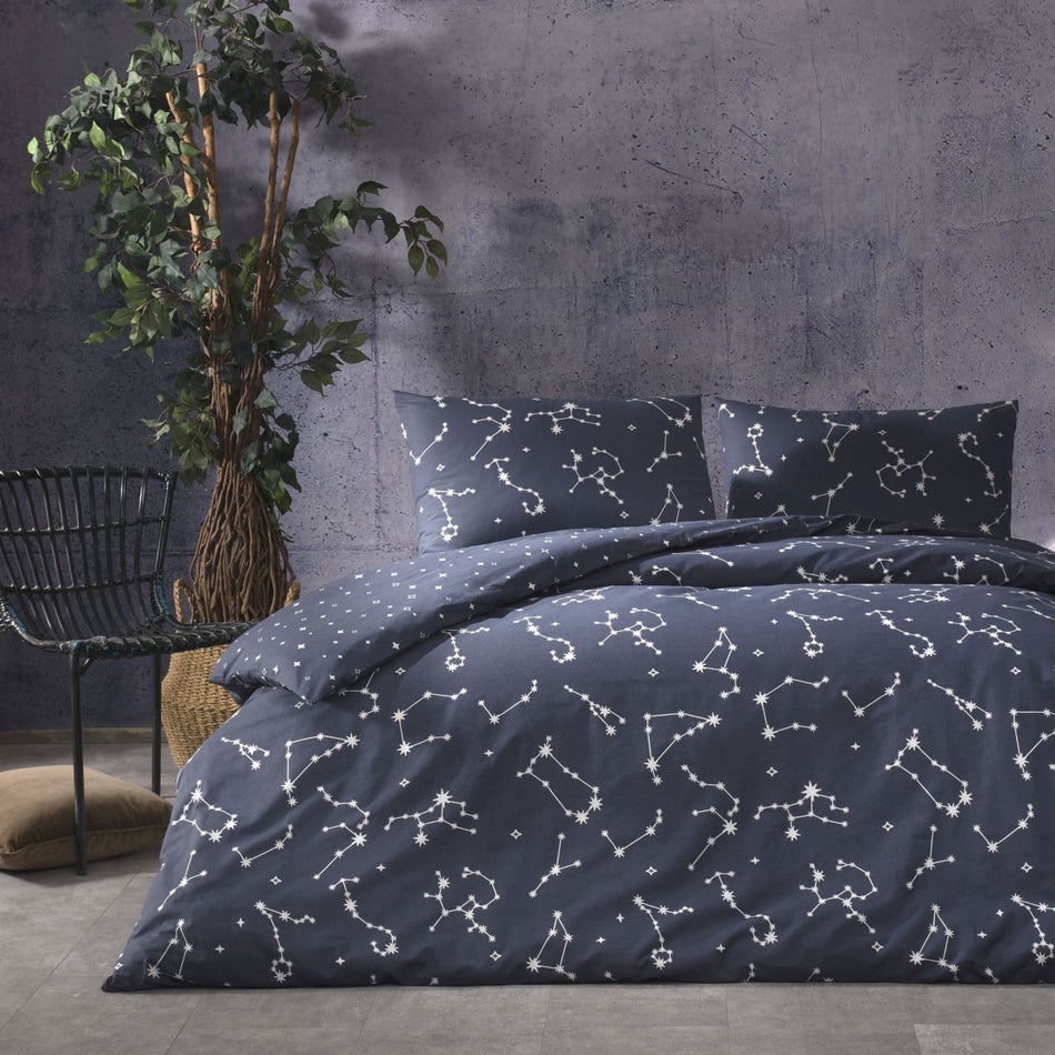 Tac Lonny Ranforce Single Duvet Cover Set Navy Blue - MALLTURK