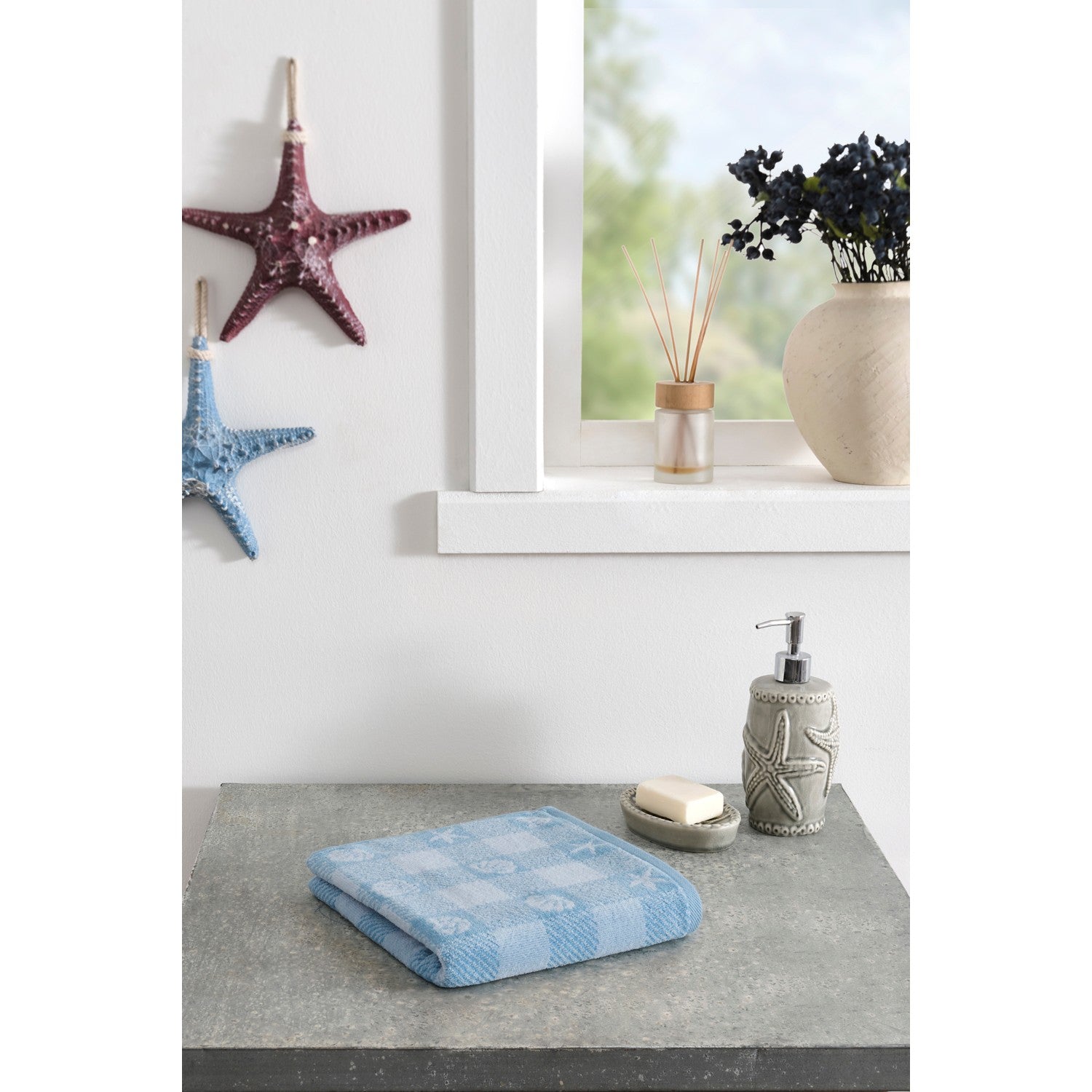 Ozdilek Shell Plaid Velvet Hand and Face Towel 50x90 cm - MALLTURK