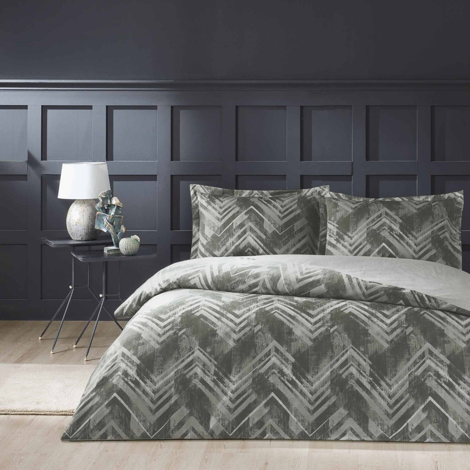 Tac Edith Sateen Double Duvet Cover Set Anthracite - MALLTURK