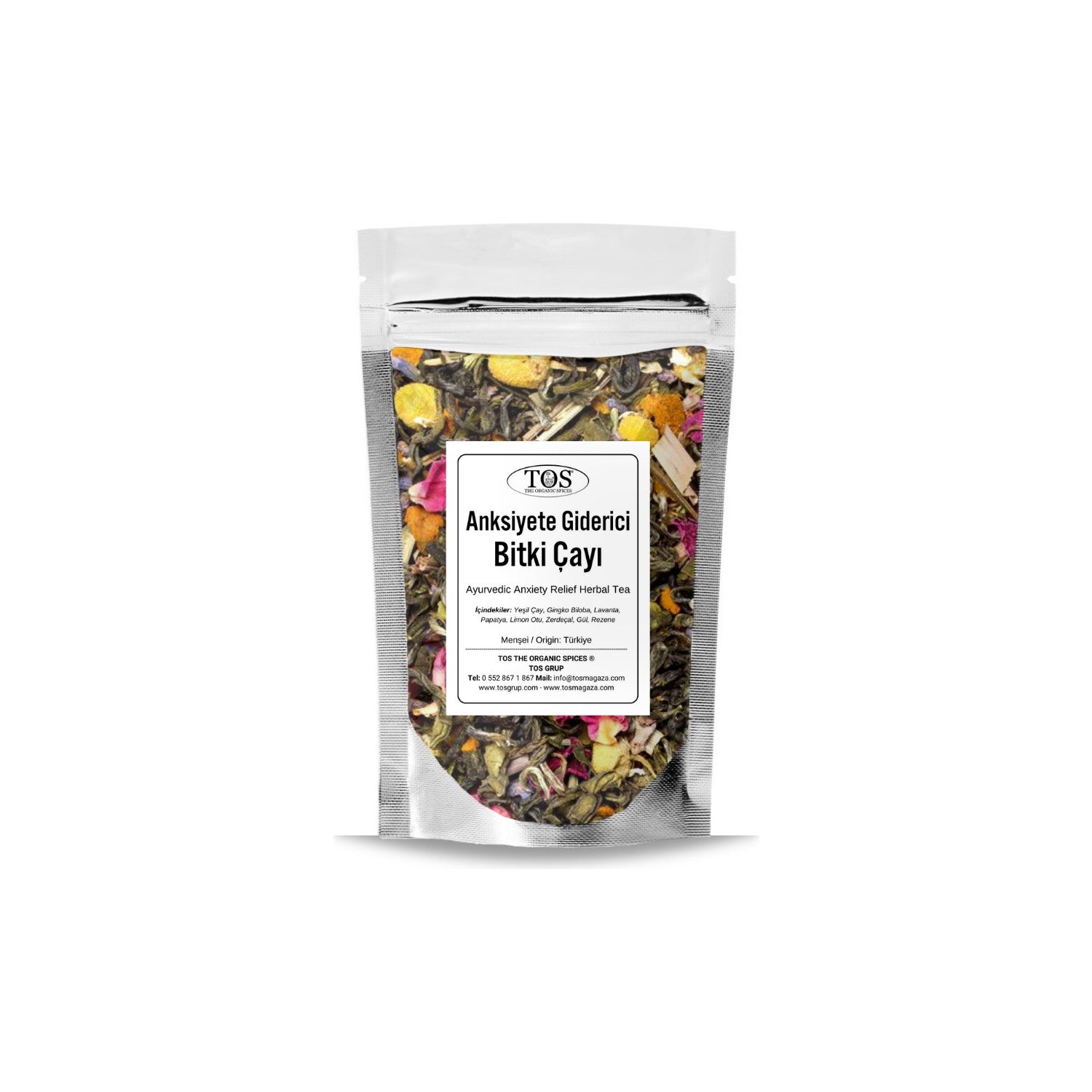 TOS The Organic Spices Ayurvedik Anksiyete Giderici herbal tea 40 g (1. Kalite) Ayurvedic Anxiety Relief Herbal Tea - MALLTURK