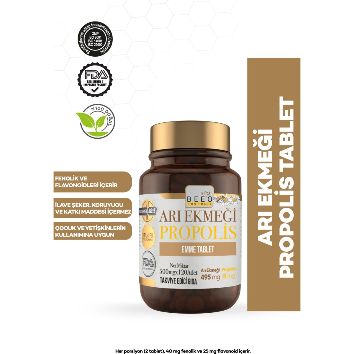 BEE'O Up Bee Bread Propolis Lozenges 120*500 mg