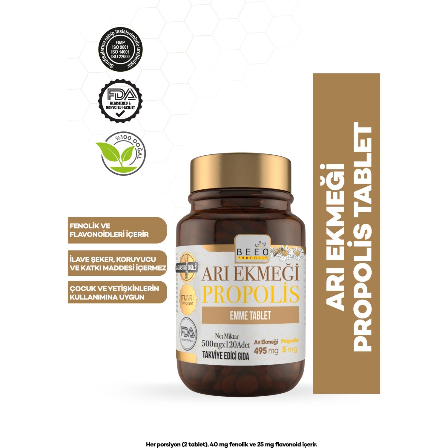 BEE'O Up Bee Bread Propolis Lozenges 120*500 mg