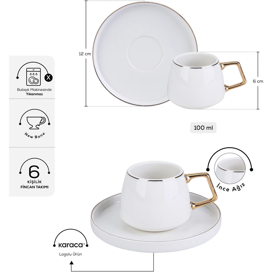 Karaca Saturn Gold Turkish Coffee Cup Set for 6, 100 ml - MALLTURK