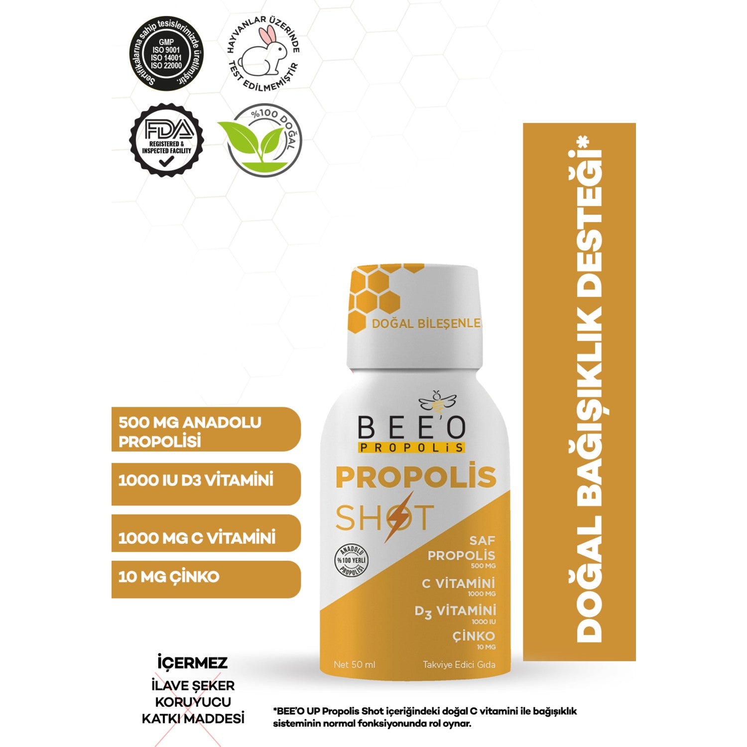 BEE'O Propolis Zinc D3+C Vitamin Shot 12 Pieces - MALLTURK