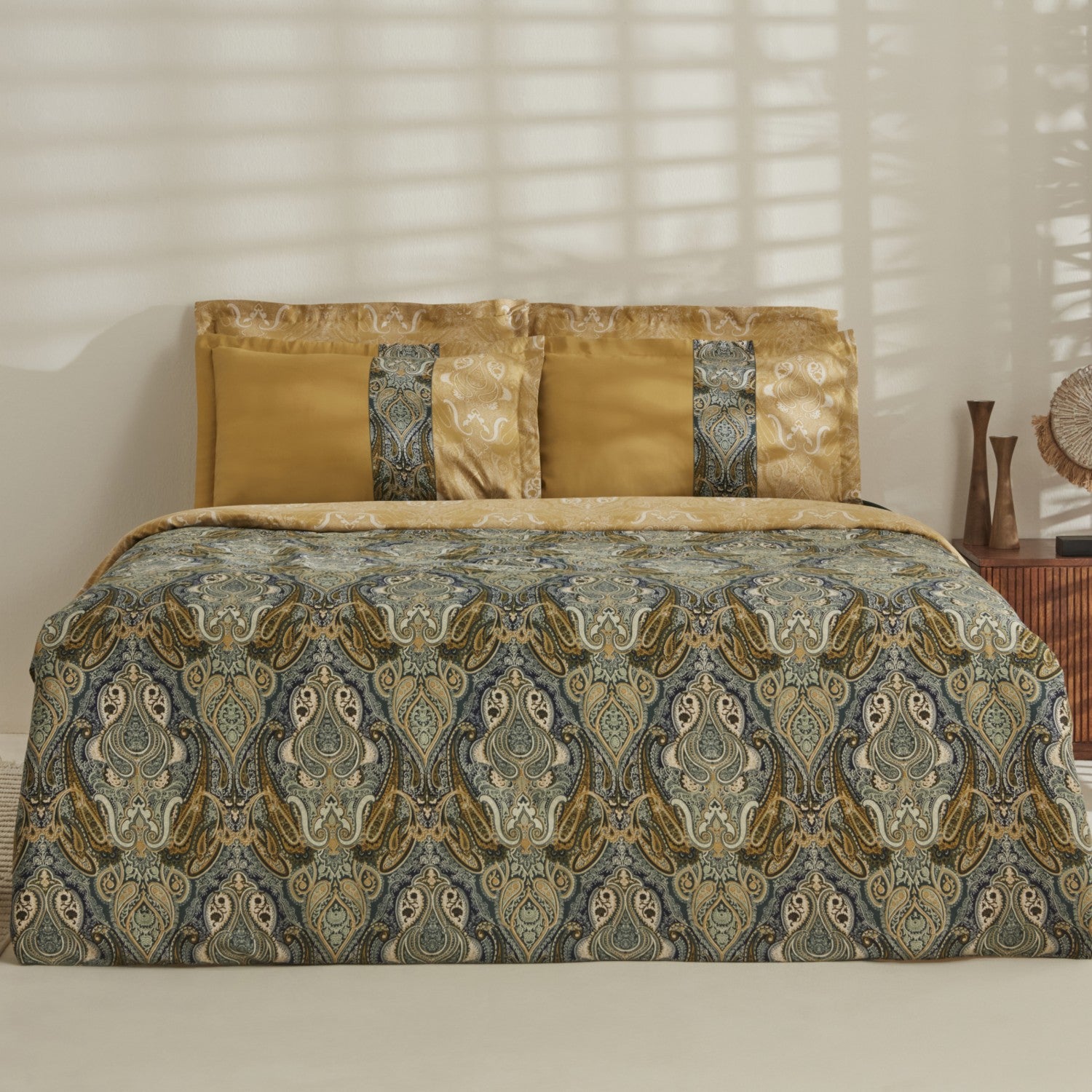 Karaca Home Sherie Double Duvet Cover Set Cotton Sateen Green - MALLTURK
