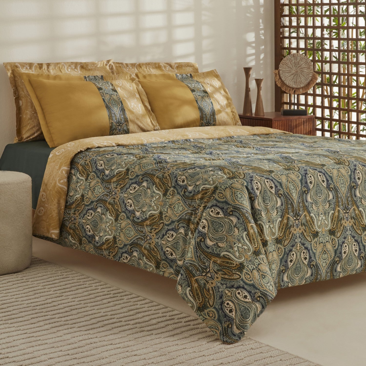 Karaca Home Sherie Double Duvet Cover Set Cotton Sateen Green - MALLTURK
