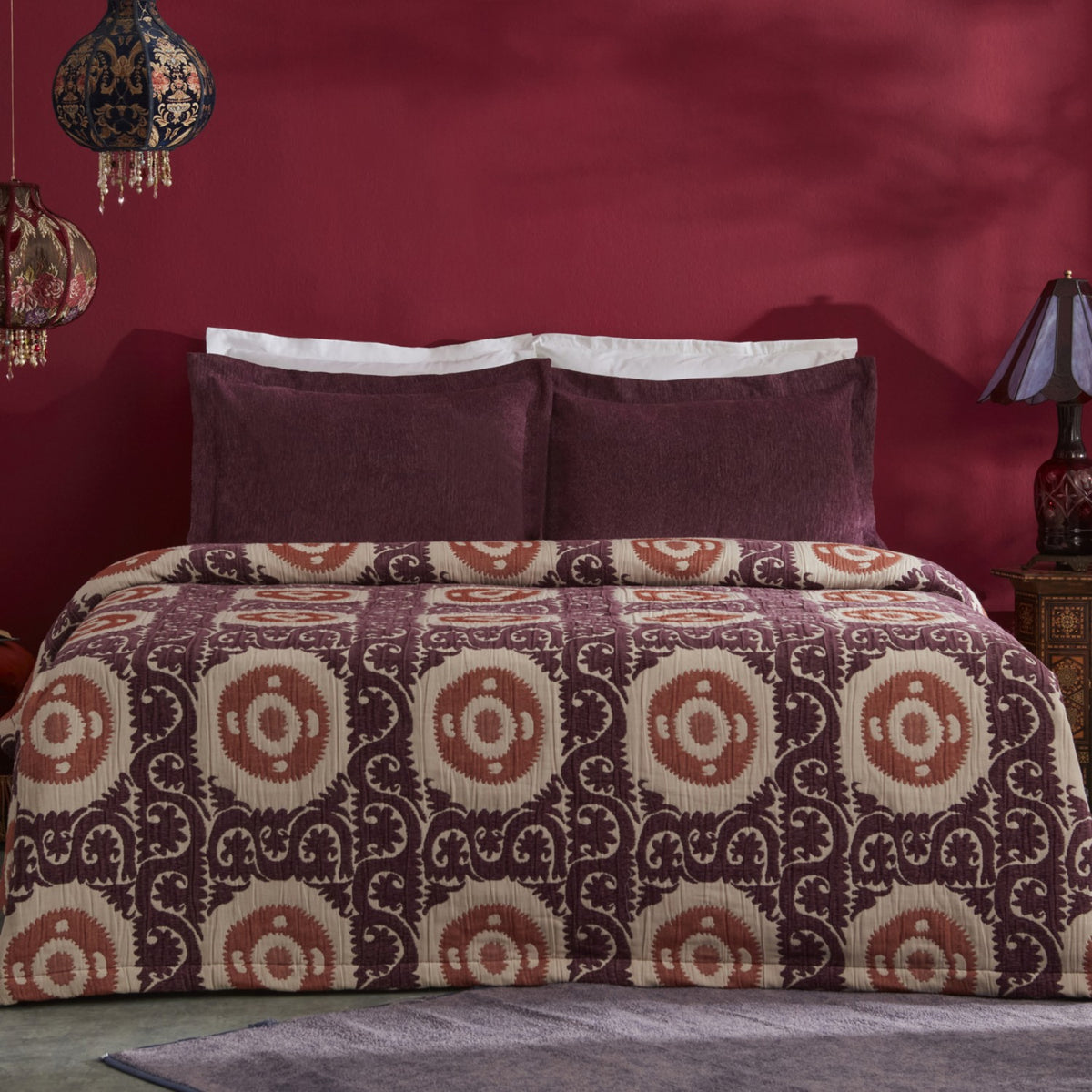 Karaca Home Ruan Double Bedspread Set, Plum - MALLTURK