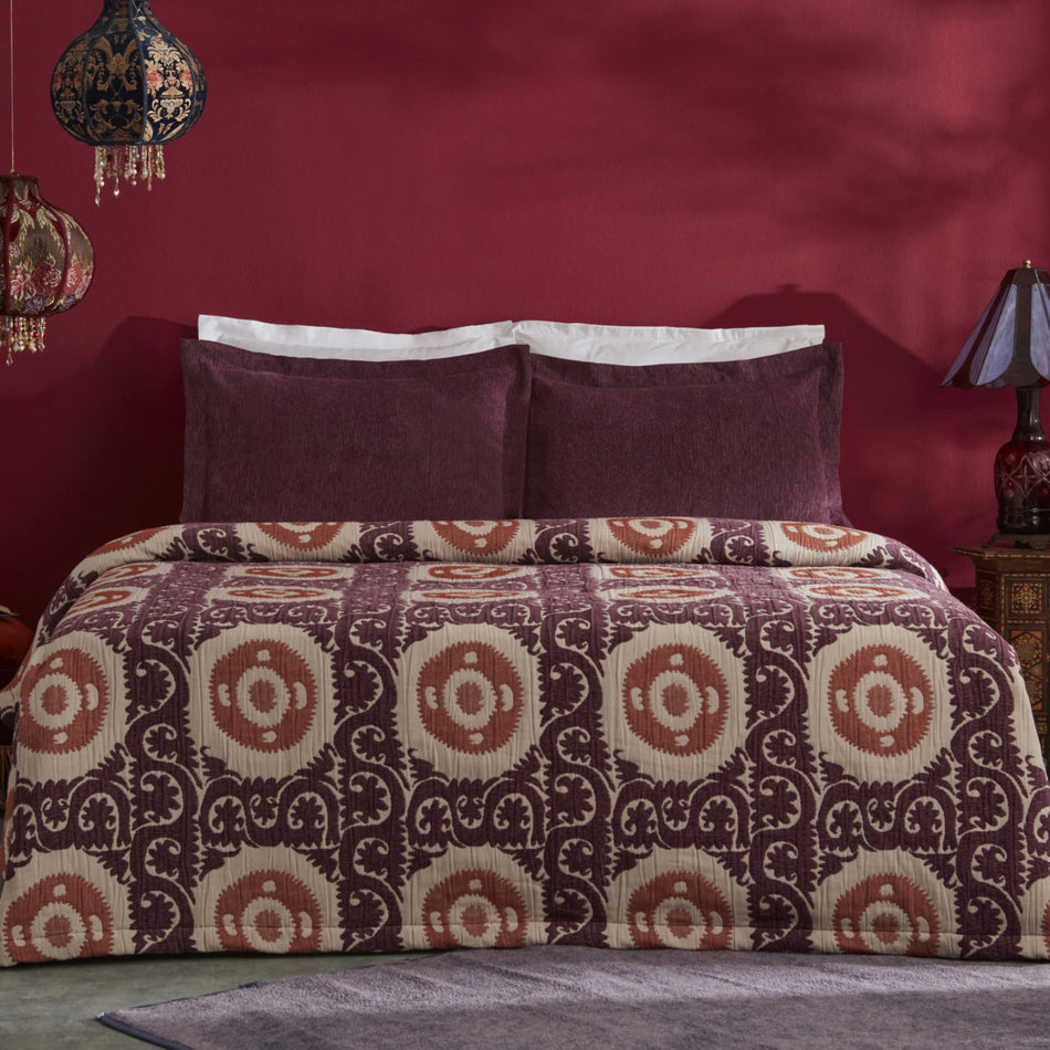 Karaca Home Ruan Double Bedspread Set, Plum - MALLTURK