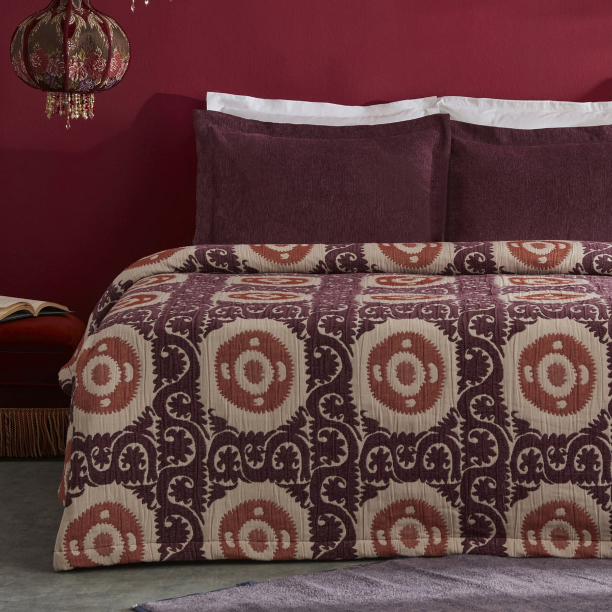 Karaca Home Ruan Double Bedspread Set, Plum - MALLTURK