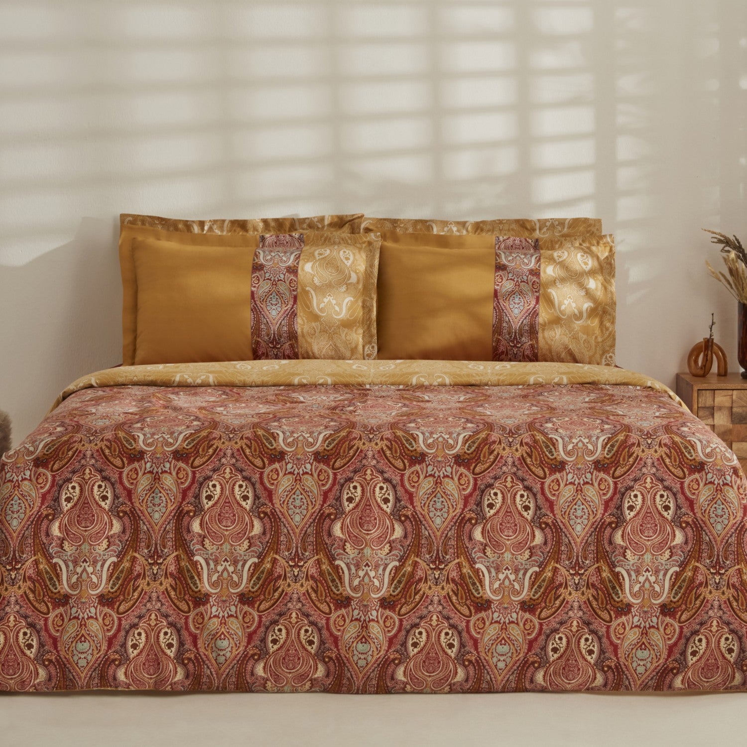 Karaca Home Sherie Double Duvet Cover Set Cotton Sateen Brown - MALLTURK