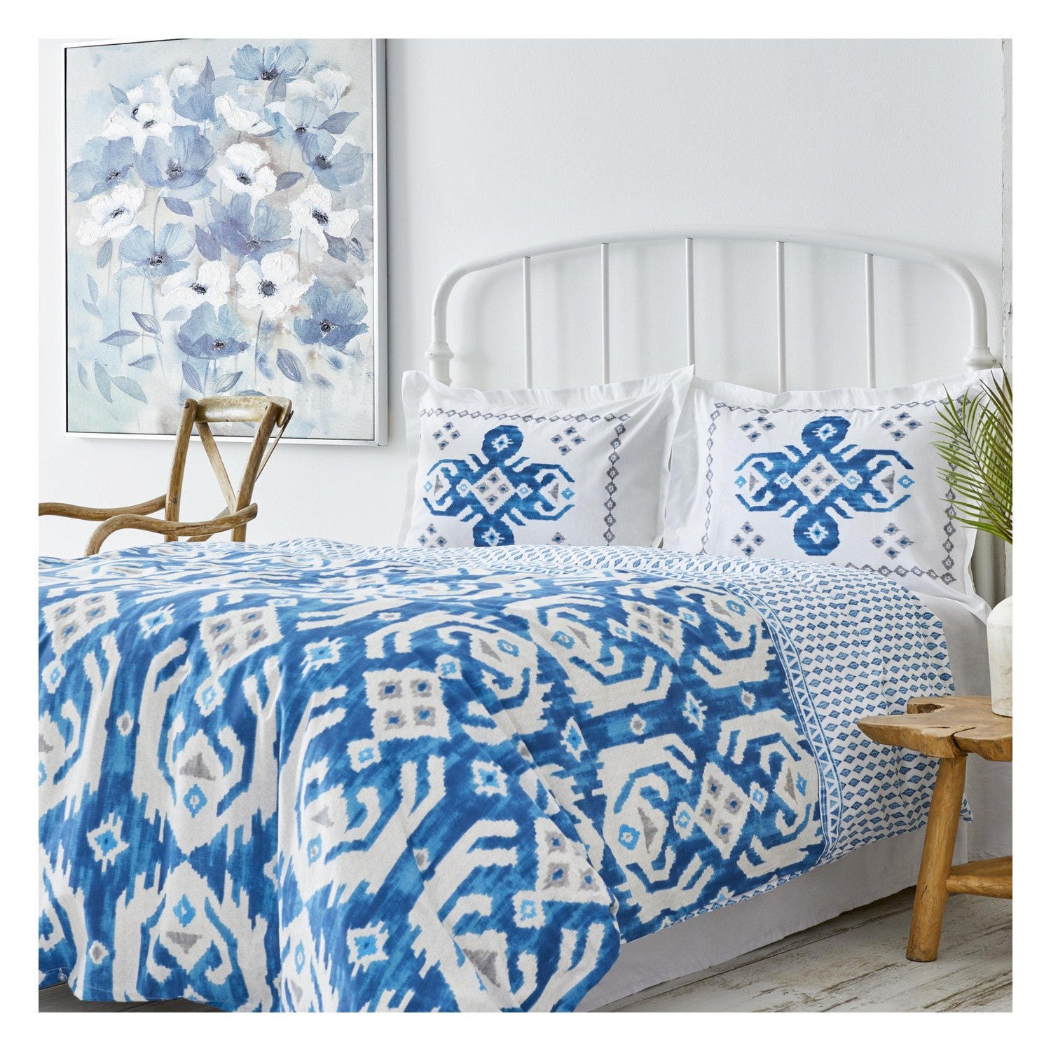 Karaca Home Neos %100 Cotton Double Duvet Cover Set Blue - MALLTURK