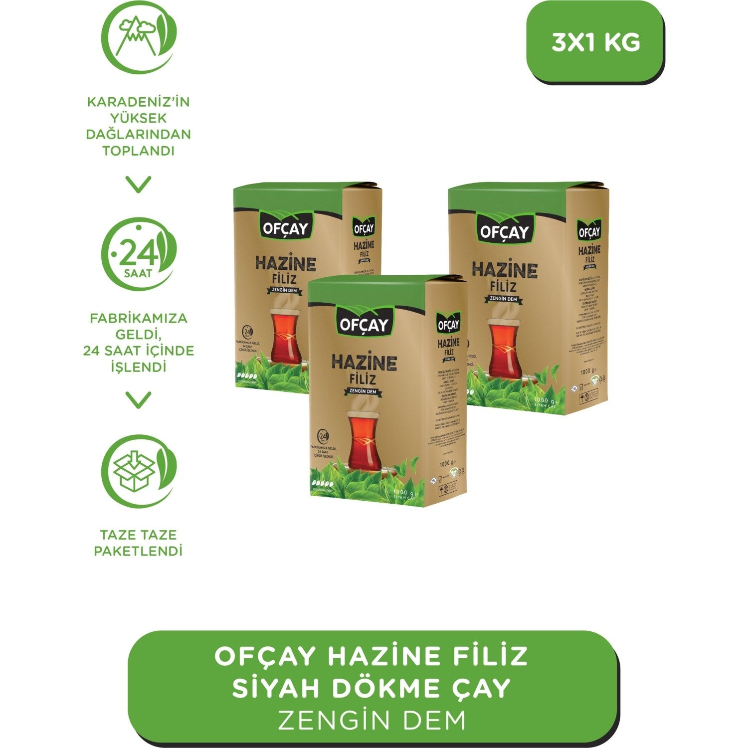 Ofcay Hazine loose leaf black tea 1000 g x 3'lu pack - MALLTURK