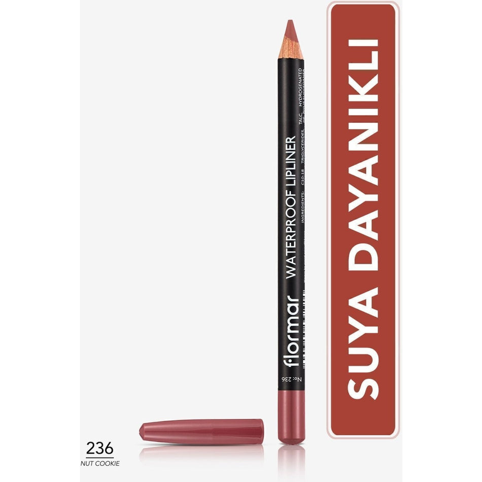 Flormar 236 Nut Cookie Tinted Waterproof Matte Lip Pencil: High Pigment and Long-Lasting.