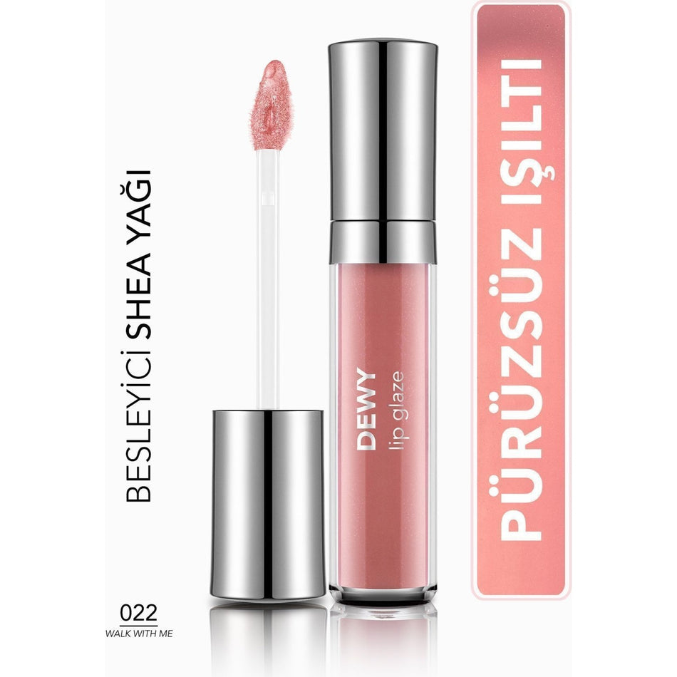 Flormar Dewy Lip Gloss 022 Walk With Me Semi-Transparent Pink Shade 8682536069403 Moisturizing Effect