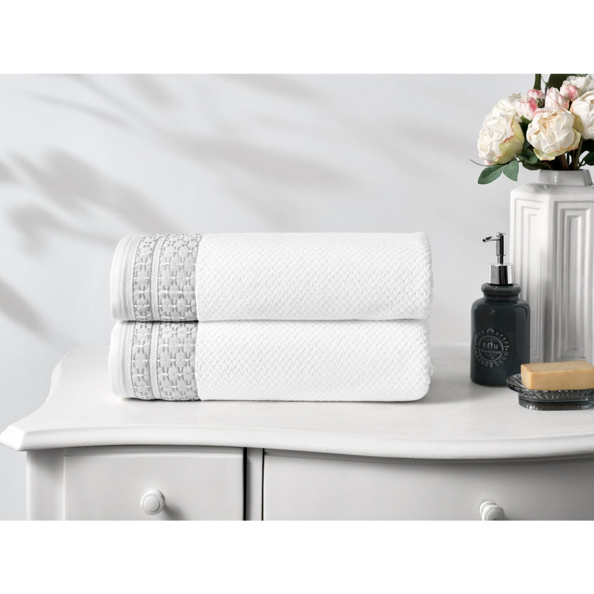 Ozdilek Strap Bath Towel 90x150 cm White - Gray - MALLTURK
