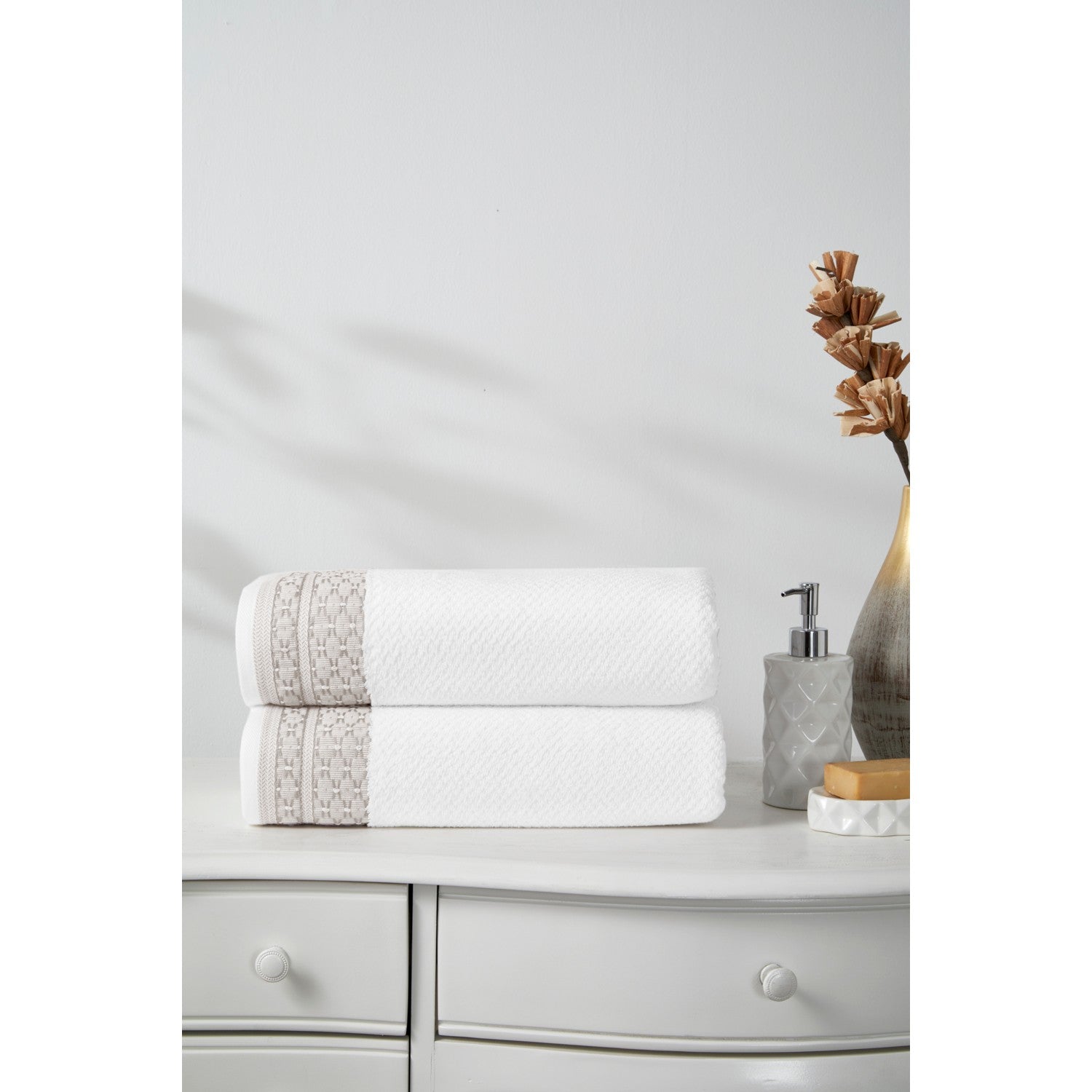 Ozdilek Strap Bath Towel 90x150 cm White - Beige - MALLTURK