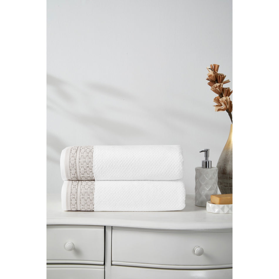 Ozdilek Strap Bath Towel 90x150 cm White - Beige - MALLTURK