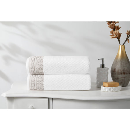 Ozdilek Strap Bath Towel 90x150 cm White - Beige - MALLTURK